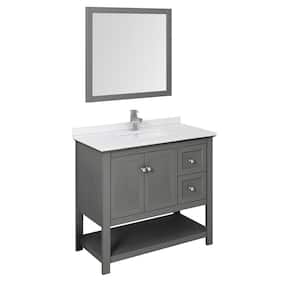 Manchester Regal 42 in. W Bathroom Vanity in Gray Wood with Quartz Stone Vanity Top in White with White Basin and Mirror