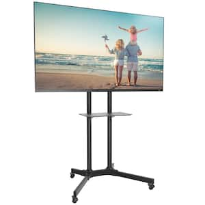 Premium Rolling Mobile TV Floor Stand Mount with Adjustable Shelf for TVs 32 in. to 72 in. Holds up to 110 lbs.