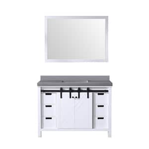 Marsyas 48 in W x 22 in D White Bath Vanity, Grey Quartz Countertop and 44 in Mirror