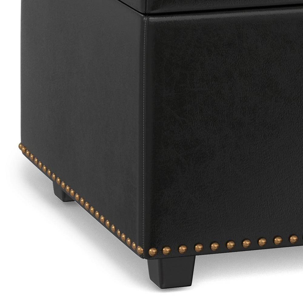 Hamilton Midnight Black Faux Leather Tufted Storage Footstool