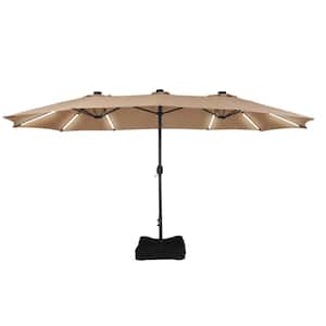 15 ft. Outdoor Rectangular Crank Market Umbrella Patio Umbrella in Earth Color with Solar Detachable Lights and Base