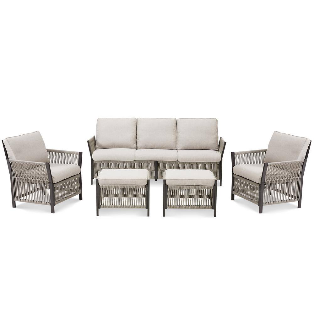 Beige 5-Piece Outdoor Wicker Patio Conversation Set with Cushions