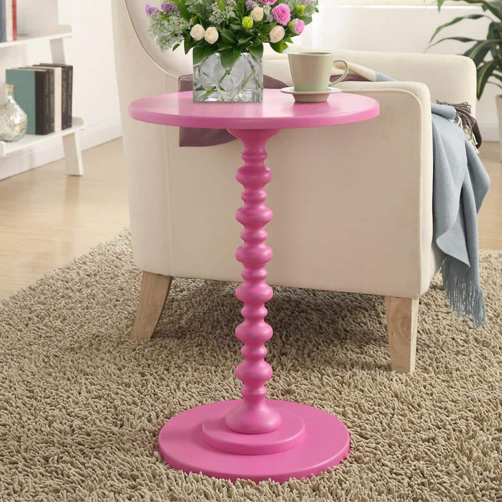 Palm Beach Glossy Pink Round Wood Spindle Side Table