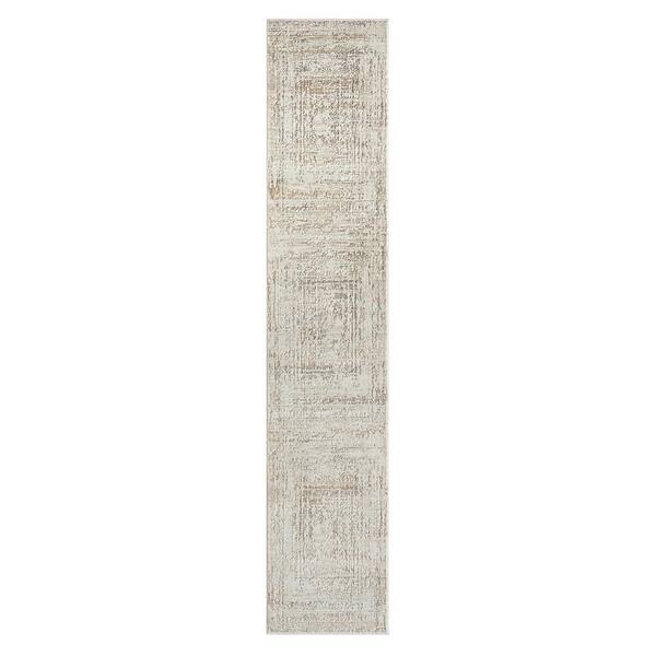 HomeRoots Beige 2 ft. x 8 ft. Abstract Distressed Runner Rug