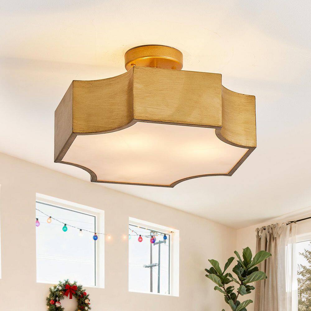 15 in. 3-Light Vintage Gold Metal Semi-Flush Mount with Shade price history on PriceWatchPro