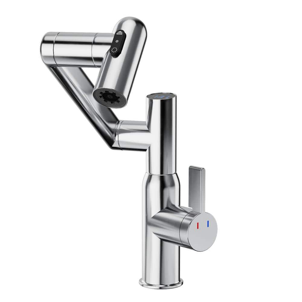 Single Handle Single Hole 360-Degree Rotary Bathroom Faucet with Temperatur