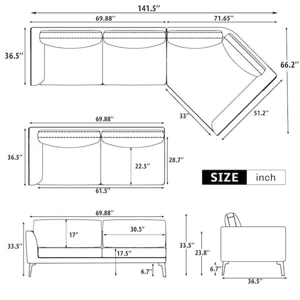 Harper & Bright Designs 141.5 in. W Flared Arm 2piece High End Deep