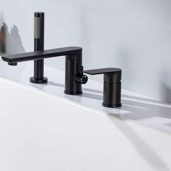 Staykiwi Single-Handle Roman Tub Faucet with Hand Shower 3-Hole Bathtub Faucet in Matte Black
