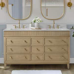 Danby 60 in. Double Sink Platinum Oak Bath Vanity with White Engineered Marble Top (Assembled)