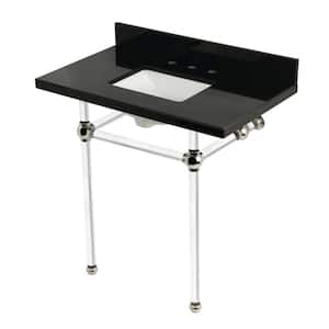 Templeton 36 in. Granite Console Sink Set with Acrylic Legs in Black Granite/Polished Nickel