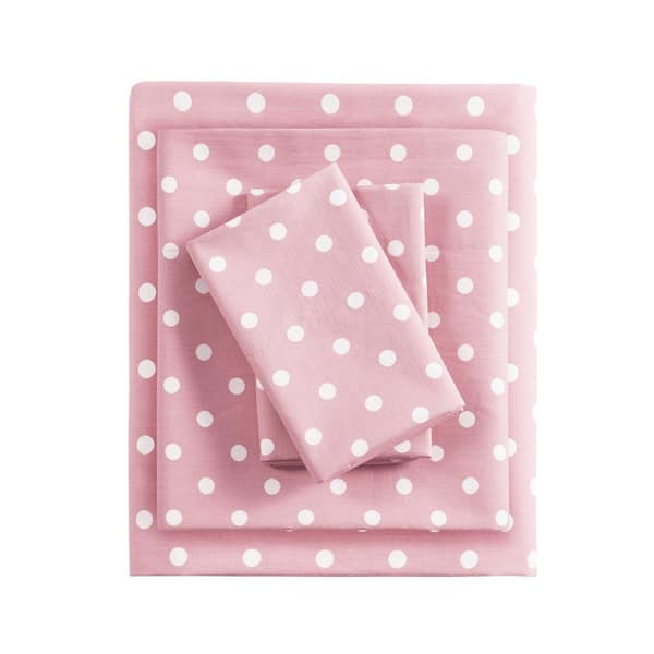 Intelligent Design Polka Dot 4-Piece Pink Cotton Full Printed Sheet Set