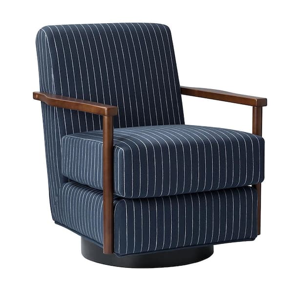 JAYDEN CREATION Modern Striple Striped Swivel Armchair with Solid Wooden Armrests