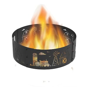 Decorative 36 in. x 12 in. Round Steel Wood Fire Pit Ring - Farm