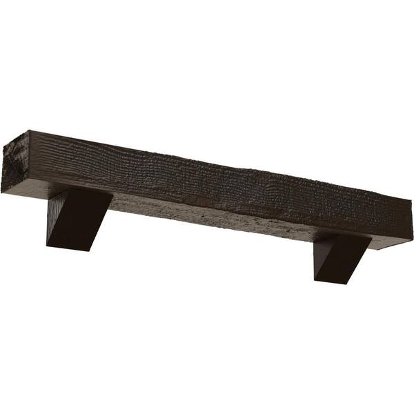 Ekena Millwork 8 in. x 10 in. x 6 ft. Rough Sawn Faux Wood Fireplace Mantel Kit, Breckinridge Corbels, Burnished Mahogany