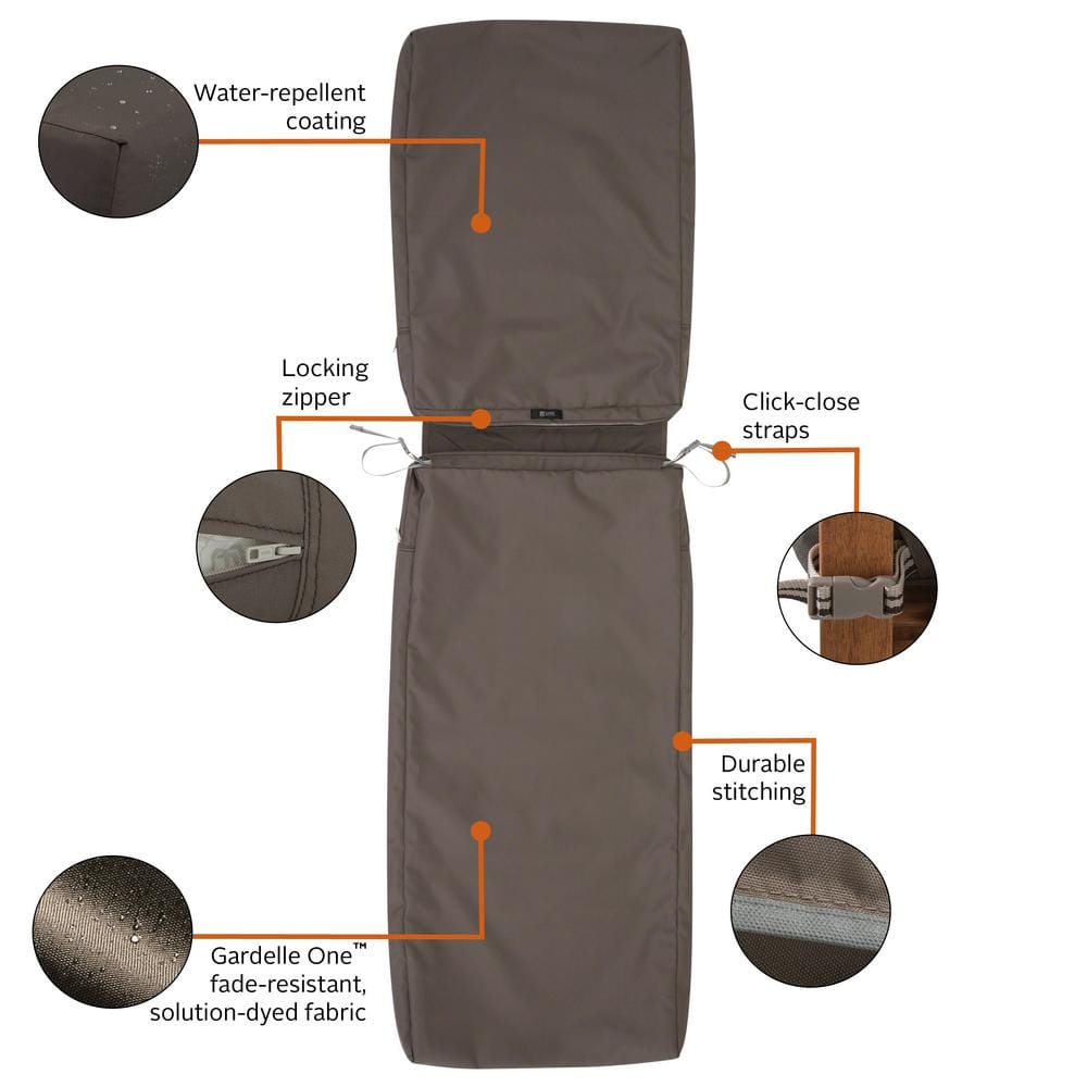 Dark Taupe Water-Resistant Patio Chaise Lounge Cushion Slip Cover, 72"L x 21"W x 3"H