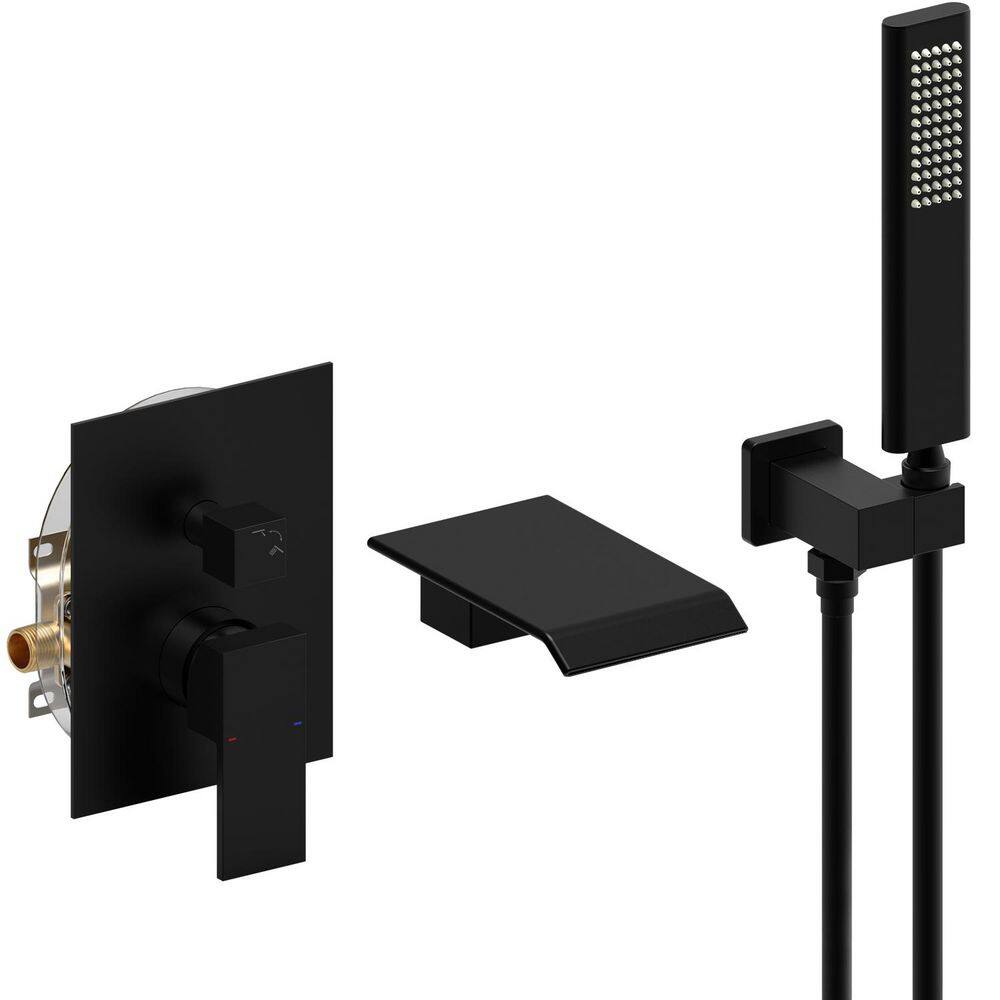 1-Spray Wall Mount Handheld Shower Head with 3.9 in. Waterfall Tub Faucet 2.0 GPM in Matte Black price history on PriceWatchPro