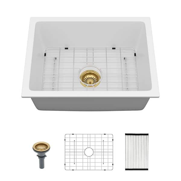 22 in. Undermount Sink Quartz/Granite Composite Single Bowl Kitchen Sink in White