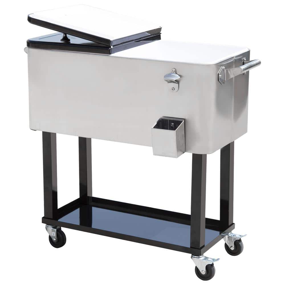 80 QT Rolling Cooler Cart with Bottle Opener and Wheels - Perfect for Outdo