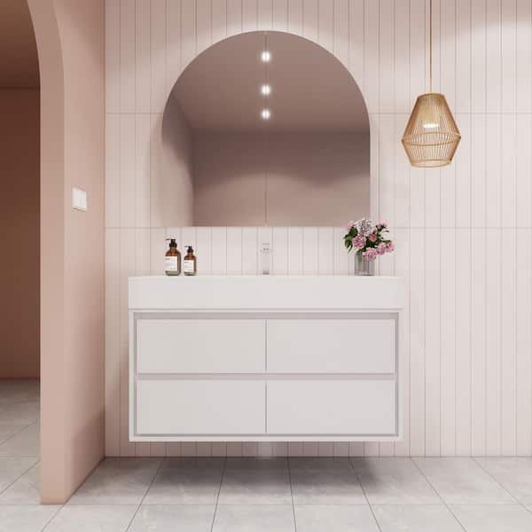BV Better Vanity Saggie 47 in. W. x 20 in. D x 28 in. H Single Sink Floating Bath Vanity in Gloss White with White Acrylic Top