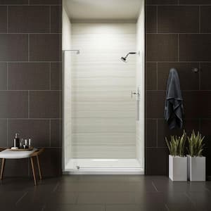 Revel 48 in. x 70 in. Frameless Pivot Shower Door in Bright Polished Silver with Handle