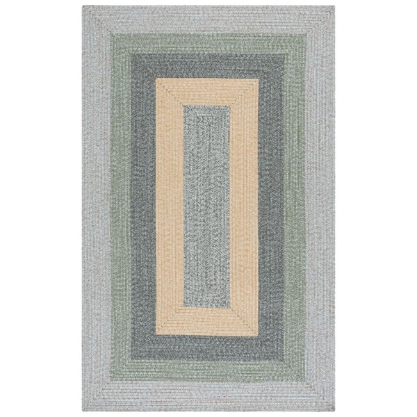 SAFAVIEH Braided Gray/Green 8 ft. x 10 ft. Machine Washable Solid Striped Border Area Rug
