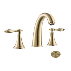 8 in. Widespread 2-Handle Bathroom Faucet With Pop-up Drain Assembly in Brushed Gold