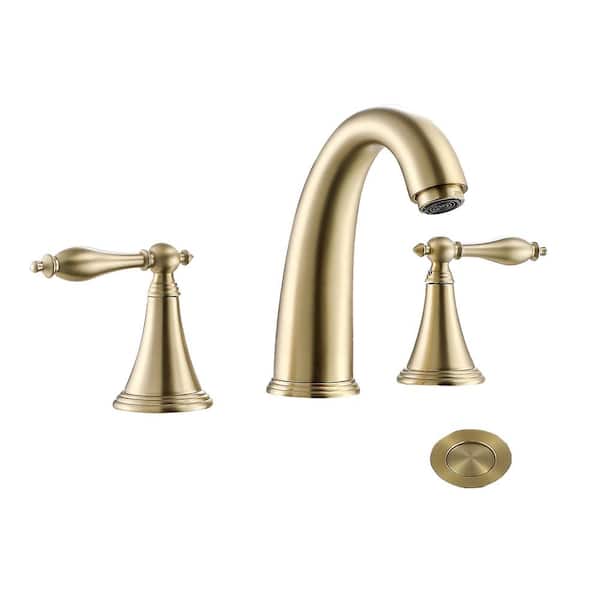 Unbranded 8 in. Widespread 2-Handle Bathroom Faucet With Pop-up Drain Assembly in Brushed Gold