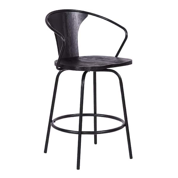 Armen Living Payton Black Brushed Wood and Black Powder Coated Contemporary 26 in. Counter Height Bar Stool