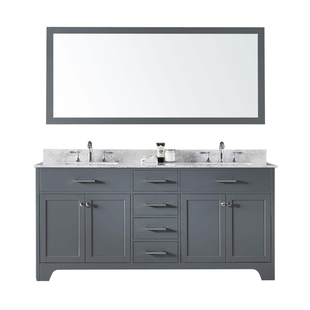 Exclusive Heritage 72 In Double Sink Bathroom Vanity In Cashmere Grey With Carrara White Marble Top And Mirror Set Cl 10072d Wmcg The Home Depot