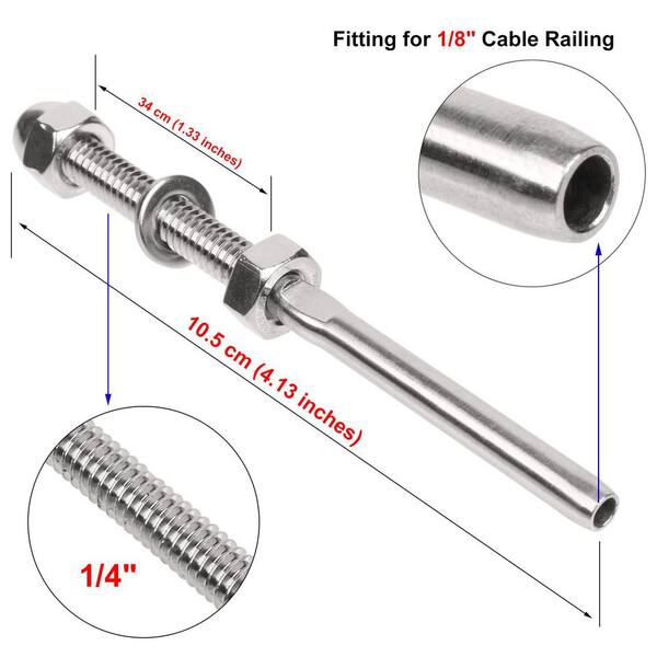 thumbnail interactive-video image 1 of T316 Stainless Steel End Fitting For Cable Railing – 1/8" Cable, Unbranded 1 of 3