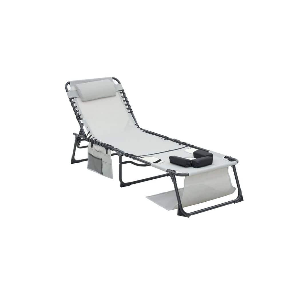 2-Piece Metal Outdoor Foldable Chaise Lounge with 5-Position Adjustable Rec