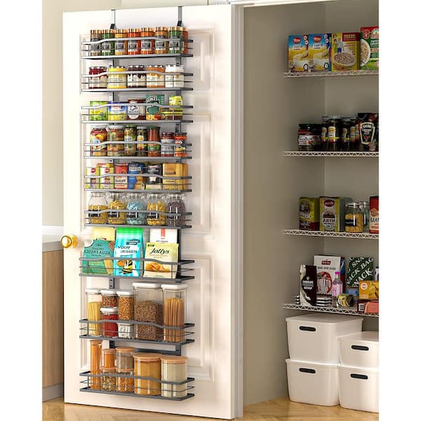 9-Tier Black Over The Door Pantry Organizer, Metal Hanging Spice Rack, Pantry Organization and Storage