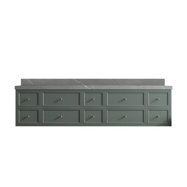 Willow Collections Roswell 84 in. W x 22 in. D x 36 in. H Double Sink Bath Vanity in Pewter Green with 2 in. Piatra Gray qt. Top