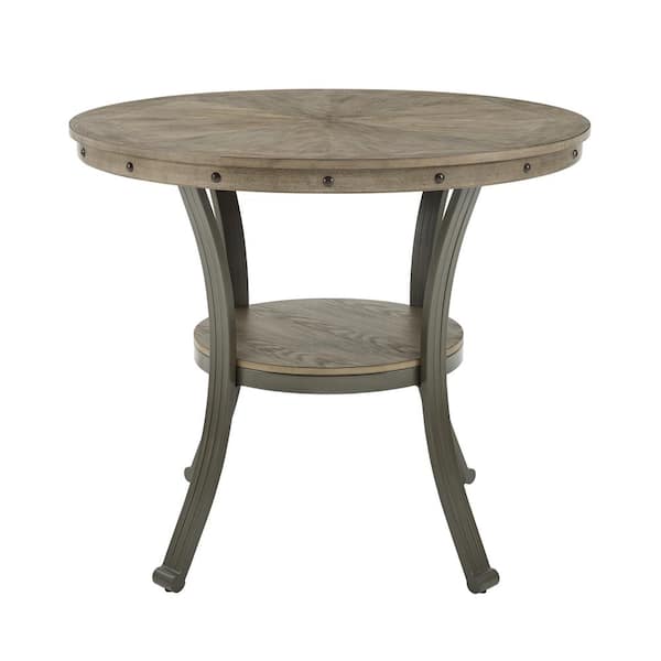 Pewter Metal 42 In Round Pub Table, Rustic Metal And Wood Dining Table Round