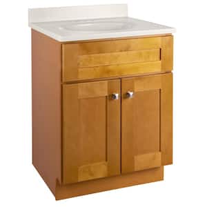 Brookings Shaker RTA 25 in. W x 19 in. D x 35.63 in. H Bath Vanity in Birch with White on White Cultured Marble Top