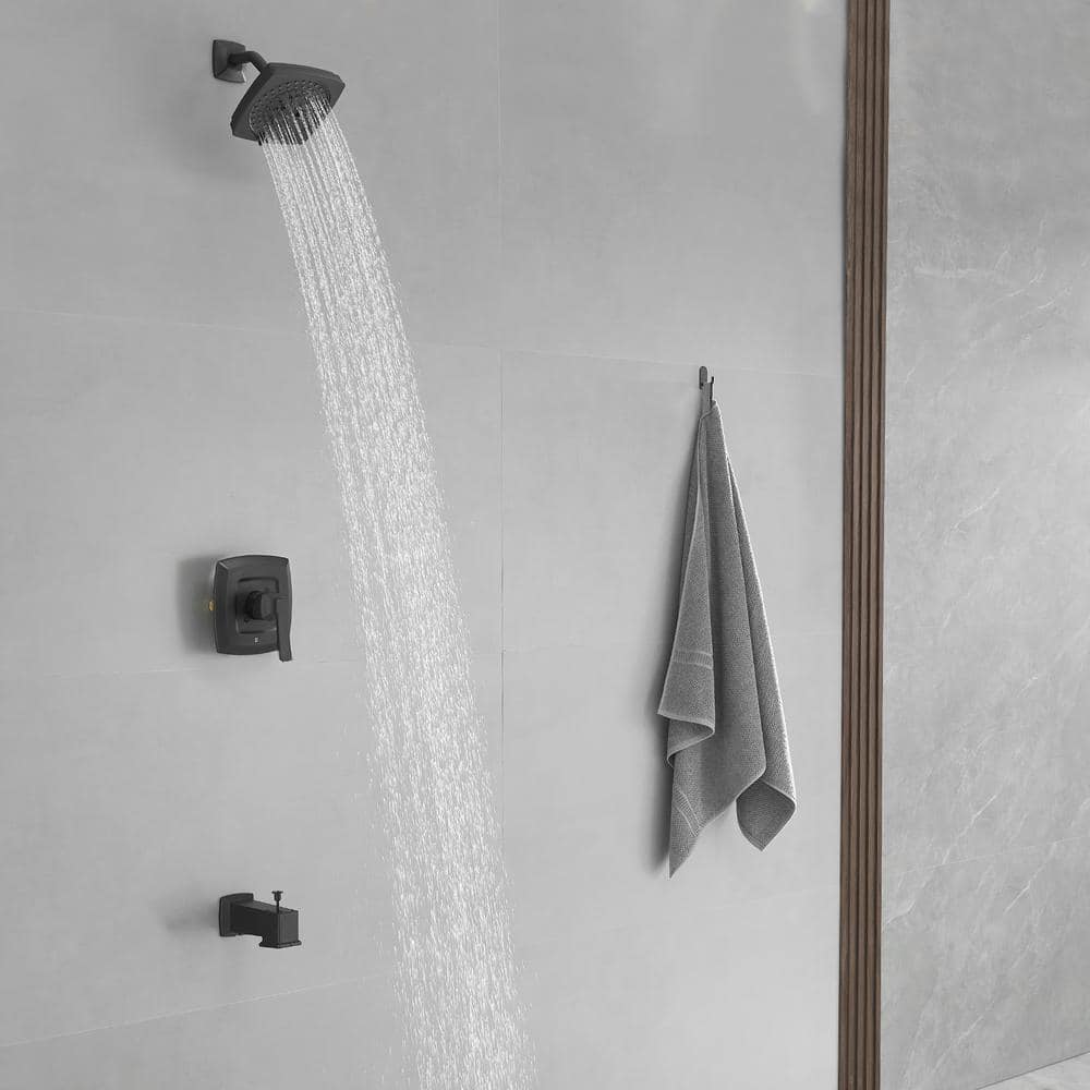 Matte Black Square Rainfall Shower Faucet Set with Tub Spout