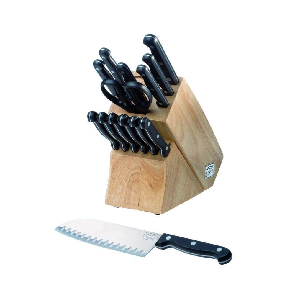 Chicago Cutlery Steak Knife Set of 4 Serrated 4.5 Blade Black Handle 3  Rivets