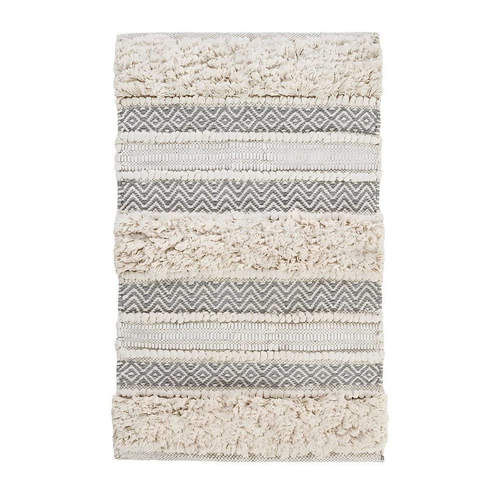VAMPS ラグ 20 in. x 32 in. Grey Woven Texture Stripe Bath Rug, Washable Bath