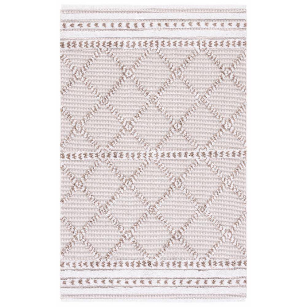 Ivory and Beige Geometric Flat Woven Synthetic Area Rug, 5' x 7'