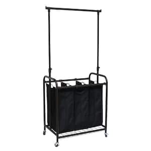 3-Bag Bronze Rolling Laundry Sorter with Hanging Bar