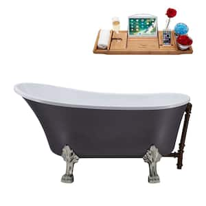 55 in. Acrylic Clawfoot Non-Whirlpool Bathtub in Matte Grey With Brushed Nickel Clawfeet,Matte Oil Rubbed Bronze Drain