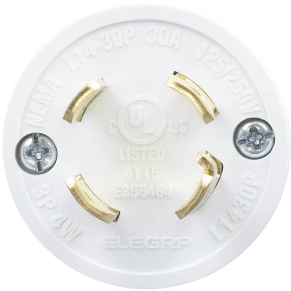ELEGRP NEMA L5-30P Locking Plug, Generator Twist Lock Adapter Plug, 30 Amp  125V 2 Pole 3 Wire Grounding, Industrial Grade Heavy Duty, UL Listed (1  Pack, Black/White) 