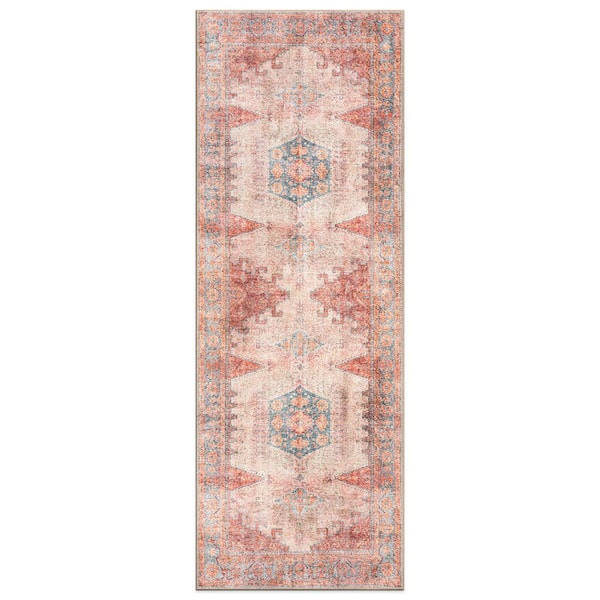 World Rug Gallery Amber Multi 2 ft. 6 in. x 10 ft. Vintage Bohemian Machine Washable Non Slip Runner Rug