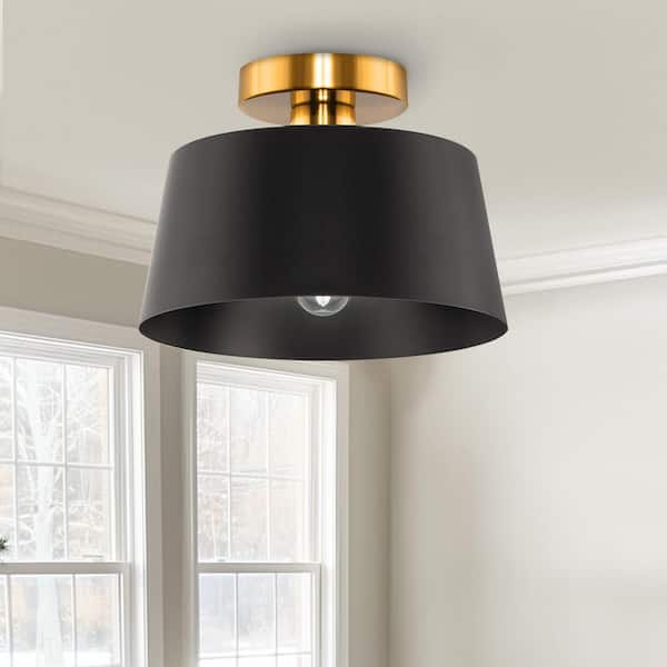 YANSUN 9.8 in. 1-Light Matte Black and Gold Bowl Semi-Flush Mount for Foyer, Kitchen, E26 Base, No Bulbs Included (2-Pack)