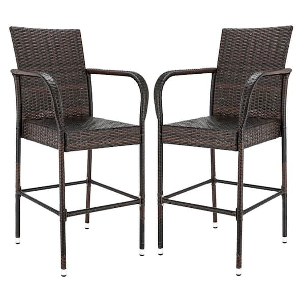 TIRAMISUBEST 23.23 in. x 23.23 in. x 46.26 in. Wicker Outdoor Bar Stool Bar Chair(2-Pack)