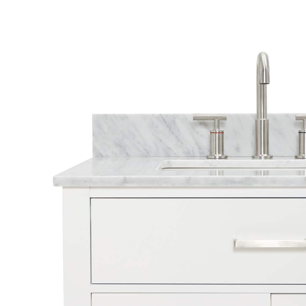 White Marble Top Double Freestanding Vanity with Rectangular Basins