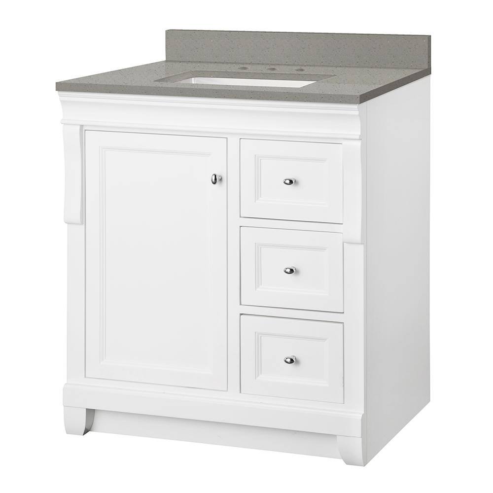Foremost Naples 31 In W X 22 In D Vanity Cabinet In White With Engineered Quartz Vanity Top In Sterling Grey With White Basin Nawa3021d Stg The Home Depot