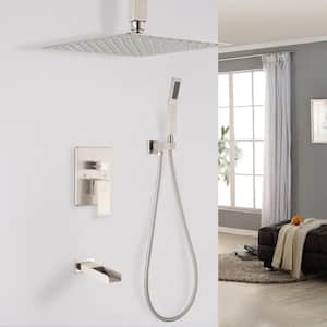 3-Function 10 in.Ceiling-Mounted Shower System with Waterfall Tub Filler in Brushed Nickel
