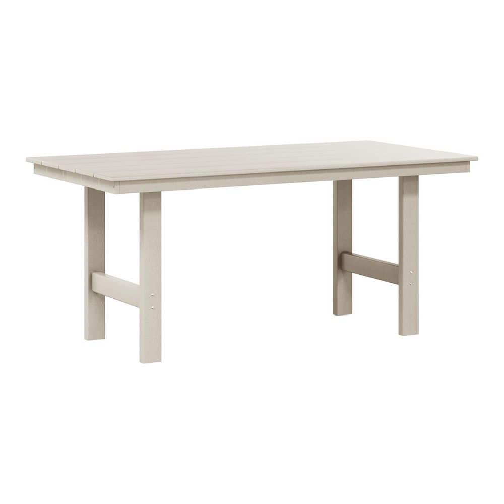 Shoreside Plastic All-Weather 66" x 34" Rectangular Outdoor Patio Dining Table, Sand