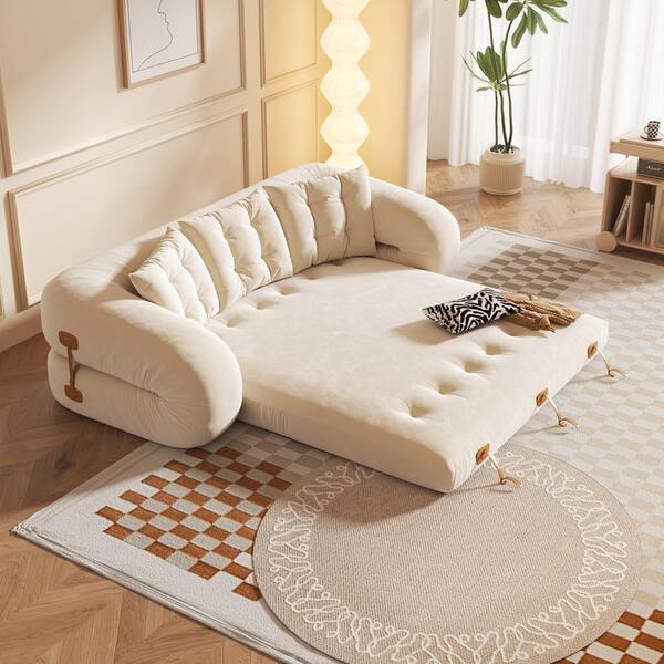 JASIWAY 88.2 in. W Beige Technological Velvet Convertible Twin